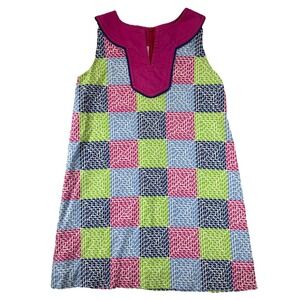 Girls Vineyard Vines Aurora Whale Patchwork Pink Blue Green Shift Dress 5